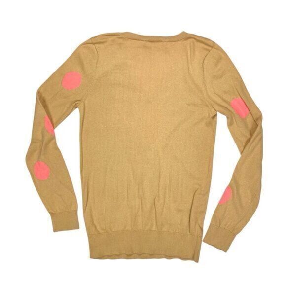 LOFT V-Neck Sweater Women Xs Tan Polka Dot Pink Minimalist Modest Neutral Modern - Picture 5 of 16